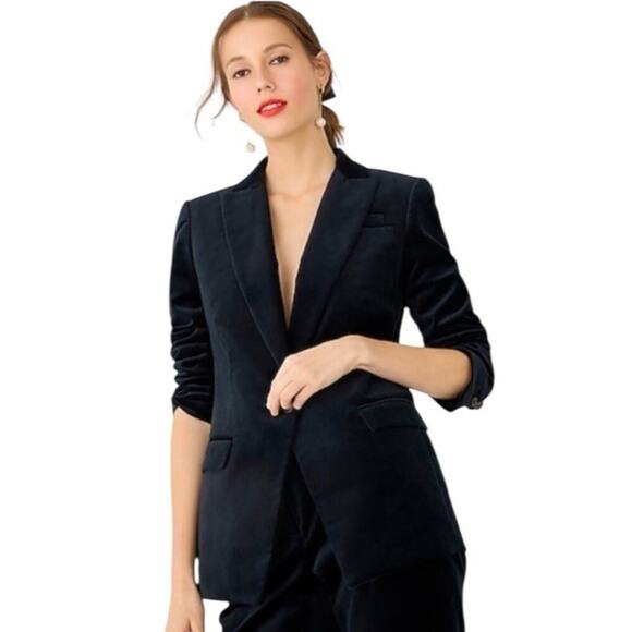 J.Crew Willa Blazer Womens 2 Black Stretch Velvet One Button‎ Preppy Academia - Picture 15 of 16